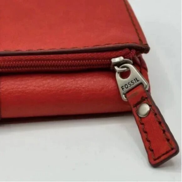 Fossil Vintage Leather Trifold Wallet Red Orange - Picture 9 of 9